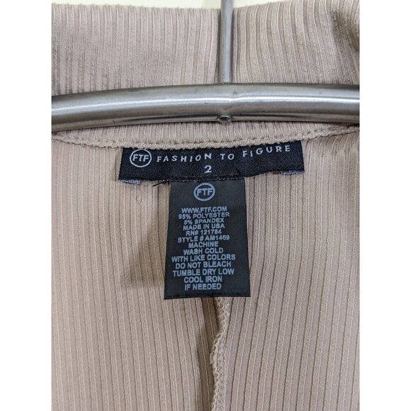 Fashion To Figure Womens Bodysuit Plus 2X Beige Long Sleeve Collar V Neck Ribbed - Picture 4 of 4